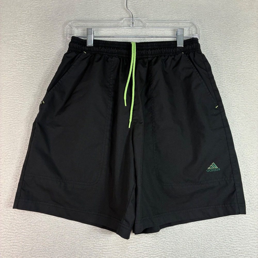 Vintage Adidas Shorts Men S Black Green Running Soccer Gym Stretch Nylon Y2K 90s